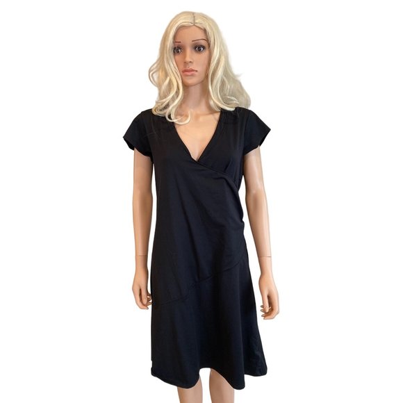 Alpine Design Black Faux Wrap Athleisure Studio Dress Women’s XL Cap Sleeves - Picture 12 of 12